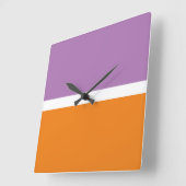 おもしろいラベンダーパープルホワイトオレンジカラーブロック スクエア壁時計 (傾斜)