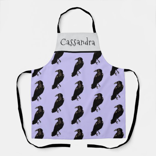 おもしろいラベンダーブラッククロウパターンハロウィーンエプロン エプロン (正面)