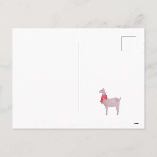 おもしろいラマをテーマにしたクリスマスファミリー写真 シーズンポストカード (裏面)