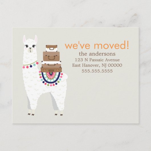 おもしろいラマ住所の変更/お知らせ 案内ポストカード (正面)