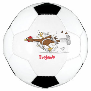 おもしろいランニングカッコいい鶏イラストレーション サッカーボール
