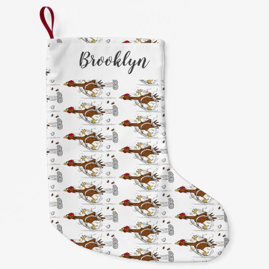 おもしろいランニングカッコいい鶏イラストレーション スモールクリスマスストッキング (正面)