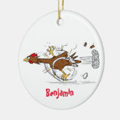 おもしろいランニングカッコいい鶏イラストレーション セラミックオーナメント (左)
