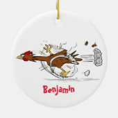 おもしろいランニングカッコいい鶏イラストレーション セラミックオーナメント (裏面)