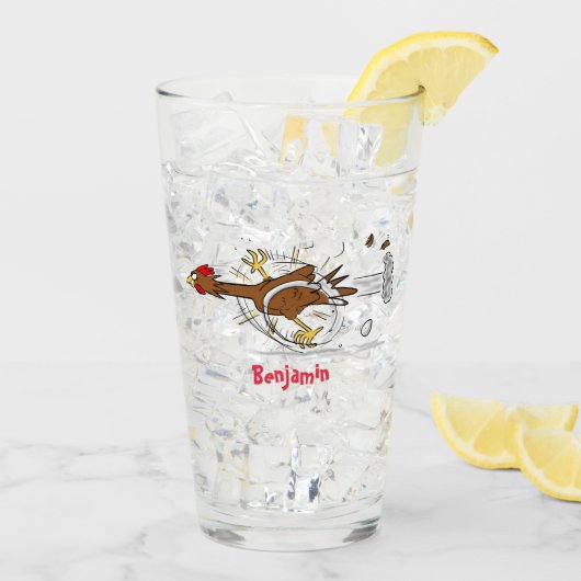 おもしろいランニングカッコいい鶏イラストレーション タンブラーグラス (アイス裏面)