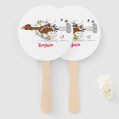 おもしろいランニングカッコいい鶏イラストレーション ハンドファン (正面&裏面)