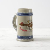 おもしろいランニングカッコいい鶏イラストレーション ビールジョッキ (正面左)