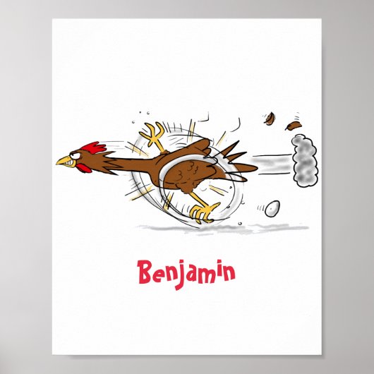 おもしろいランニングカッコいい鶏イラストレーション ポスター (正面)