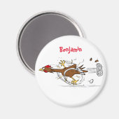 おもしろいランニングカッコいい鶏イラストレーション マグネット (正面/裏面)