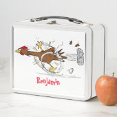 おもしろいランニングカッコいい鶏イラストレーション メタルランチボックス (インサイチュ)