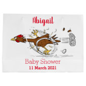 おもしろいランニングカッコいい鶏イラストレーション ラージペーパーバッグ (裏面)