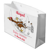 おもしろいランニングカッコいい鶏イラストレーション ラージペーパーバッグ (裏面アングル)
