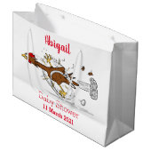 おもしろいランニングカッコいい鶏イラストレーション ラージペーパーバッグ (正面アングル)