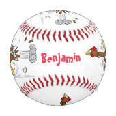 おもしろいランニングカッコいい鶏イラストレーション 野球ボール (裏面)