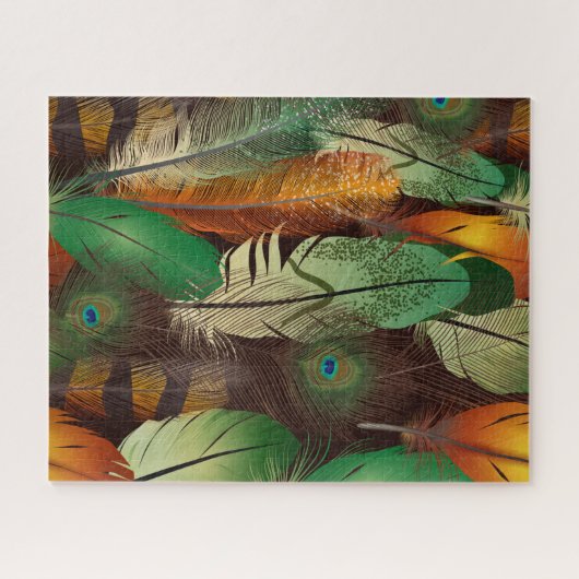 おもしろいリアリスティック羽毛カラフルパターンデザイン ジグソーパズル (横)