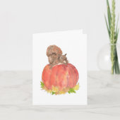 おもしろいリスのカボチャ秋の水色空白の サンキューカード (正面)