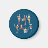 おもしろいリトル1950sスタイルレトロロボットパターン暗 マグネット (正面)