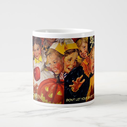 おもしろいリンゴボビングアクシデント ハロウィン ジャンボマグ ジャンボコーヒーマグカップ (正面)