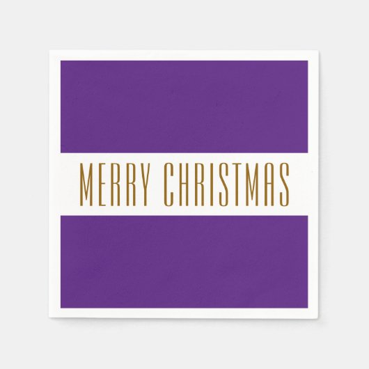 おもしろいリーガルパープルホワイトメリークリスマスストライプのクリスマス スタンダードカクテルナプキン (正面)