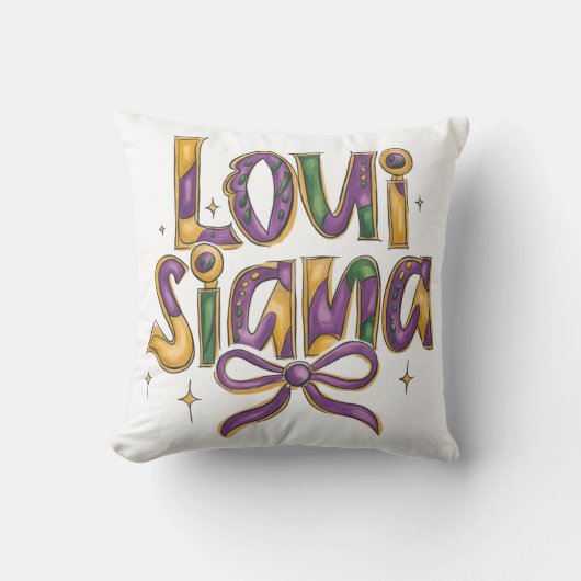 おもしろいルイジアナパープル金ゴールドグリーン クッション (正面)