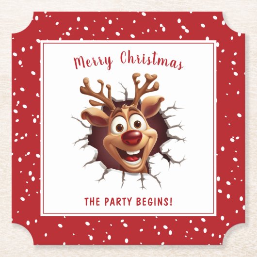 おもしろいルドルフが文字クリスマスを突破 ペーパーコースター (正面)