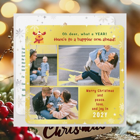 おもしろいルドルフOh Deer Peace Love Joyゴールデンフォト シーズンカード