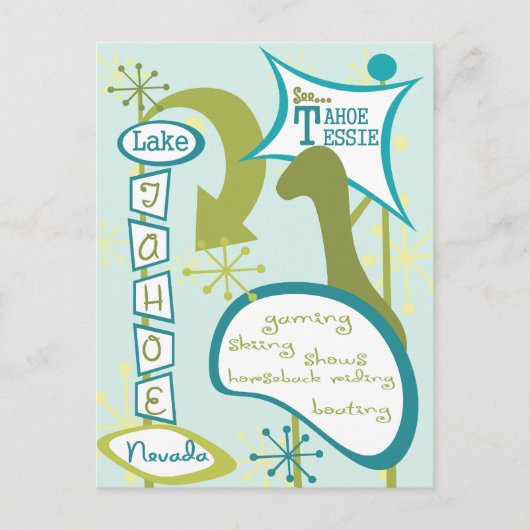 おもしろいレイクタホイラストレーション ポストカード (正面)