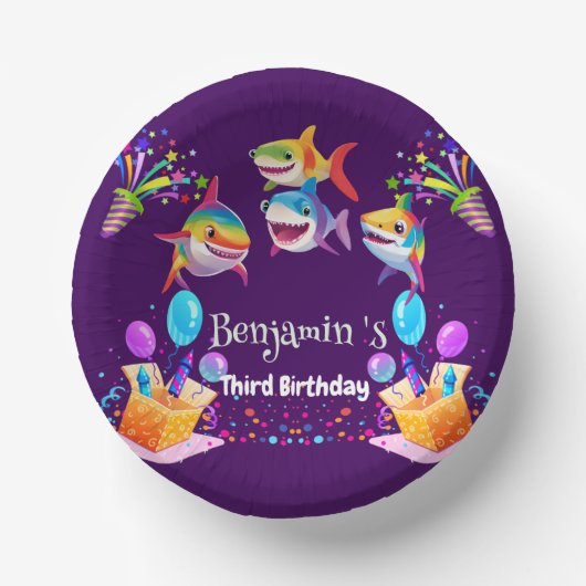 おもしろいレインザメの誕生日バルーンパーティー少年 ペーパーボウル (正面)
