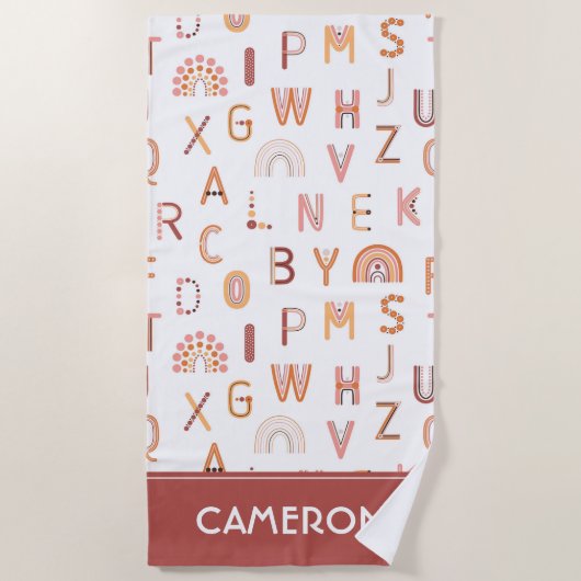 おもしろいレインボーアルファベットパターン ビーチタオル (正面)