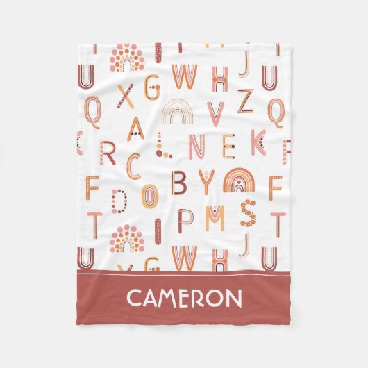 おもしろいレインボーアルファベットパターン フリースブランケット (正面)