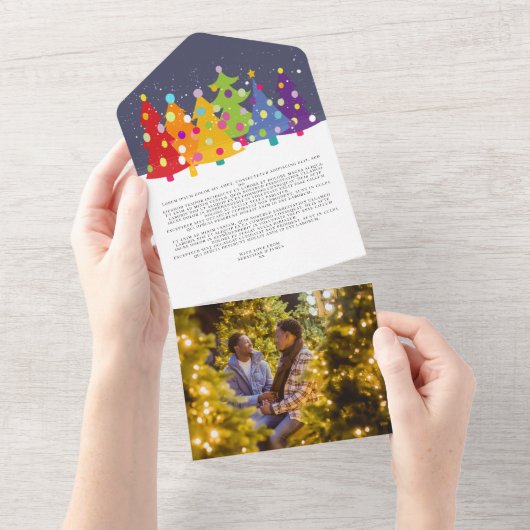 おもしろいレインボーカラフルゲイプライドクリスマスツリーカード オールインワン招待状 (貼ってはがせる)