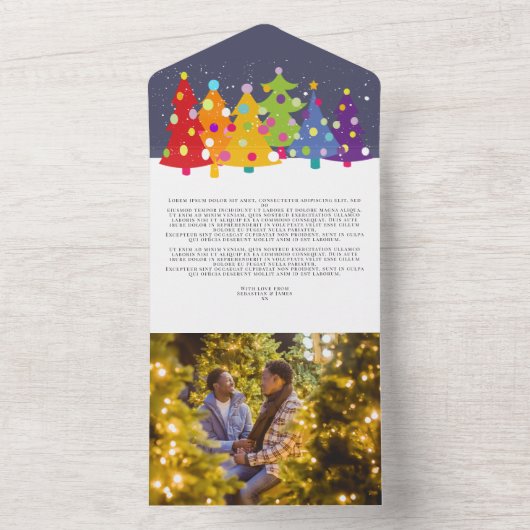 おもしろいレインボーカラフルゲイプライドクリスマスツリーカード オールインワン招待状 (内側)