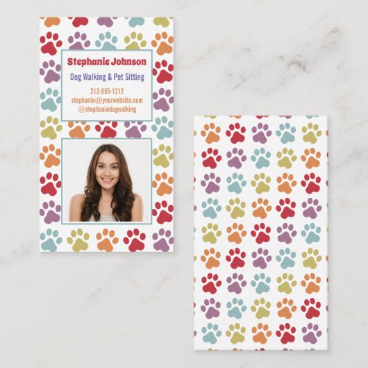 おもしろいレインボーカラーポープリントドッグウォーカー写真 名刺 (正面/裏面)