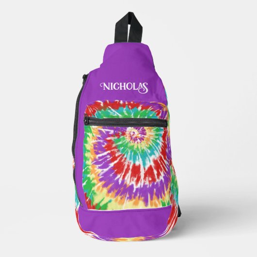 おもしろいレインボーカラーレトロ絞り染め モノグラムの スリングバッグ (正面)