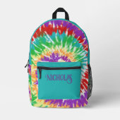 おもしろいレインボーカラーレトロ絞り染め モノグラムの プリントバックパック (正面)