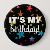 おもしろいレインボーグリッタースター紙吹雪イズマイ誕生日 缶バッジ (正面)