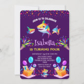 おもしろいレインボーシャークバルーン誕生日パーティーファミリー 招待状 (正面)