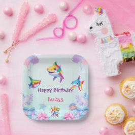おもしろいレインボーシャーク誕生日バルーンパーティーファミリー ペーパープレート