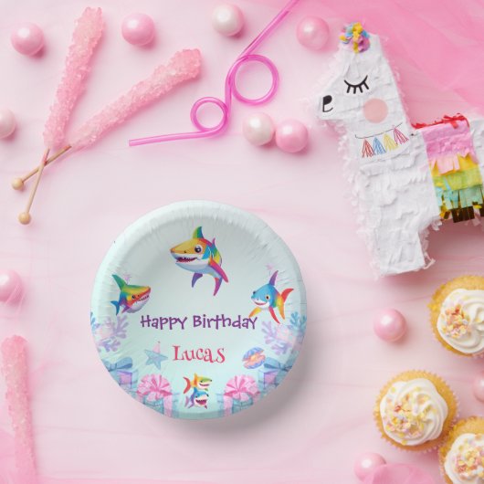 おもしろいレインボーシャーク誕生日バルーンパーティーファミリー ペーパーボウル (パーティー)