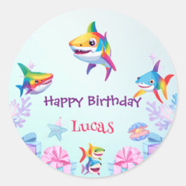 おもしろいレインボーシャーク誕生日バルーンパーティーファミリー ラウンドシール