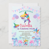 おもしろいレインボーシャーク誕生日バルーンパーティーファミリー 招待状 (正面)