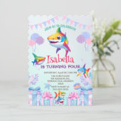 おもしろいレインボーシャーク誕生日バルーンパーティーファミリー 招待状 (スタンド正面)