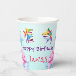 おもしろいレインボーシャーク誕生日バルーンパーティーファミリー 紙コップ