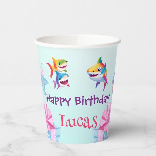 おもしろいレインボーシャーク誕生日バルーンパーティーファミリー 紙コップ (左)