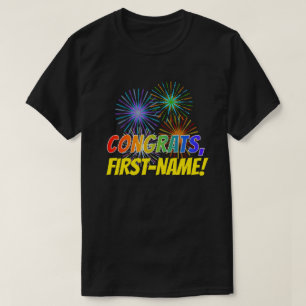 おもしろいレインボールック「おめでとう」+名前をカスタムする Tシャツ