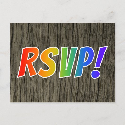 おもしろいレインボーレター"RSVP!" + フェイク Wood Look ポストカード (正面)