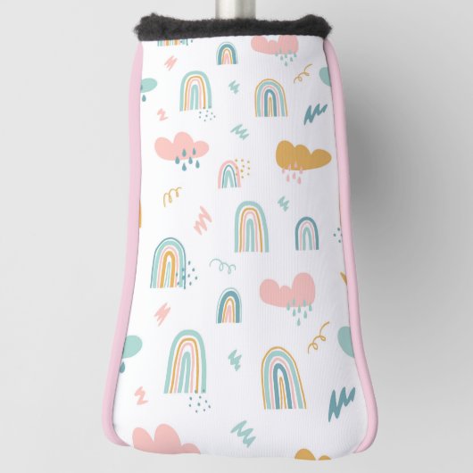 おもしろいレインボー&レインクラウドパターン ゴルフヘッドカバー (回転90)