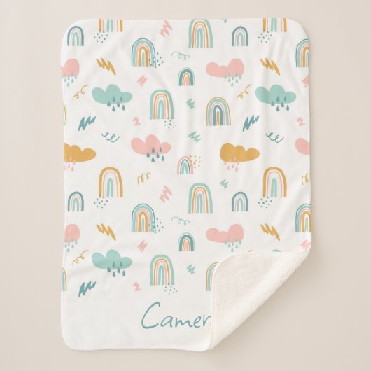 おもしろいレインボー&レインクラウドパターン シェルパブランケット (正面)