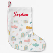 おもしろいレインボー&レインクラウドパターン スモールクリスマスストッキング (正面)