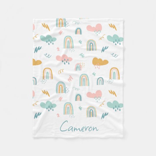 おもしろいレインボー&レインクラウドパターン フリースブランケット (正面)